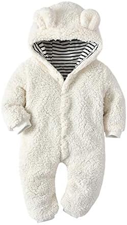 FIged Baby Jumpsuit Baby Winter Cartoon Bear Ears Fleece Hooded Warm Clothing