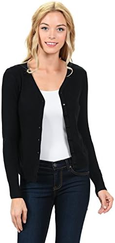 Women's Basic Lightweight Front Buttons Slim Fit Cardigan Small Black