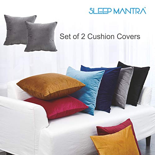 Sleep Mantra Velvet Black Throw Pillow Cases - Plush Comfortable 2 Piece Set of 18 x 18 Inch Smooth Decorative Cushion Cover, Soft Fade Resistant Washable Pillow Covers