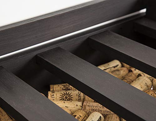SODUKU Wall Mounted Wooden Wine Rack 4 Wine Bottles and 4 Long Stem Glasses Holder Wine Cork Storage Rack Espresso