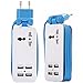 Europe USB Power Strip with 4 Ports USB Charging Station Outlets 5V 2.1A-1A 21W Universal Socket EU Plug 100V-240V Compact 5ft Extension Cord Portable Electric Power Strip for Traveling (Blue)