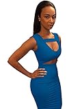 Allegrace Women Sexy Stretch Bodycon Mid Bandage Party Dress Blue S