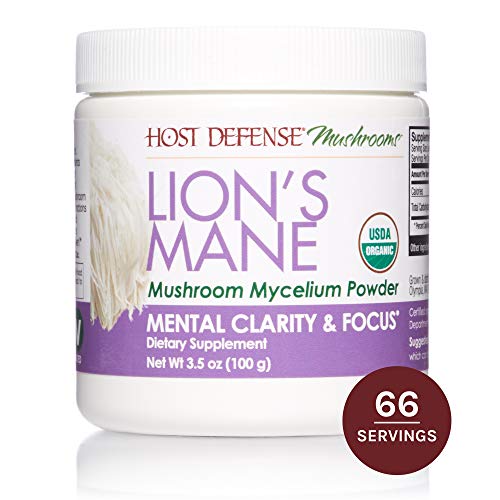 Host Defense, Lion's Mane Mushroom Powder, Supports Mental Clarity, Focus and Memory, Certified Organic Supplement, 3.5 oz (66 Servings)