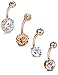 JOERICA 4PCS Stainless Steel Belly Button Rings Navel Body Jewelry Belly Piercing CZ Inlaid Rose-gold