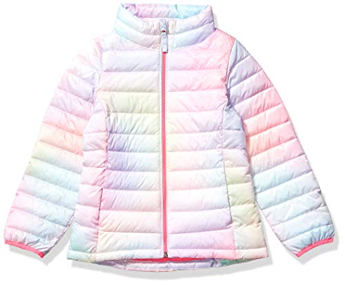 Amazon Essentials Girls Lightweight Water-Resistant Packable Mock Puffer Jackets, Pink Ombre, 10 Years