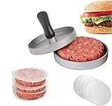 Hamburger Press Aluminum Burger Press, Heavy Duty Non-Stick Hamburger Patty Maker, Perfect Hamburger Mold Ideal For BBQ With 40 Free Patty Papers