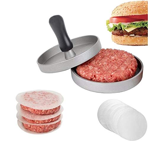 Hamburger Press Aluminum Burger Press, Heavy Duty Non-Stick Hamburger Patty Maker, Perfect Hamburger Mold Ideal For BBQ With 40 Free Patty Papers