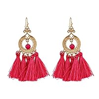 Gold Statement Fringe Fashion: Bohemian Tassel Earrings Gifts for Women. Aretes de Mujer Drop Dangle Tassle Summer hot Earring Gift idea for Birthday, Wedding, Bridesmaid, Friend (Red)