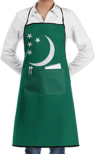 Turkmenistan Flag Apron Lace Unisex Mens Womens Chef Adjustable Polyester Long Full Black Cooking Kitchen Aprons Bib With Pockets For Restaurant Baking Crafting Gardening BBQ Grill