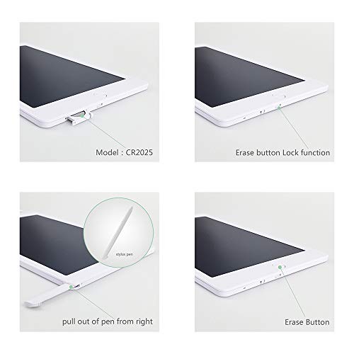 Coxtnbio 10 inch LCD Writing Tablet, Doodle Board Digital Graphics Tablet Kids Drawing Board with Lock & Stylus & Erase Button | Harmless to Eyes | Great for Kids (Pure White) - Thumbnail 2