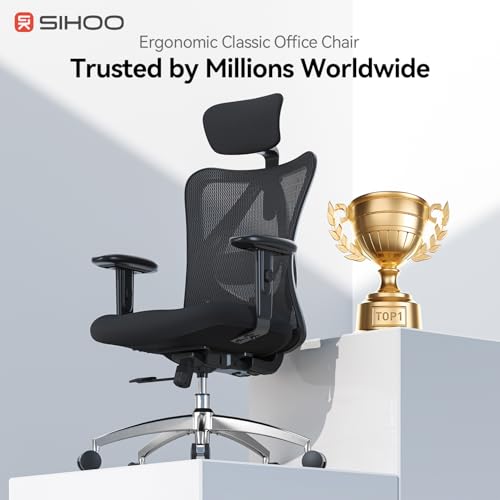 SIHOO Ergonomic Office Chair Computer Chair Desk Chair, Adjustable Headrests Chair Backrest and Armrest's Mesh Chair (2 Packs Black)