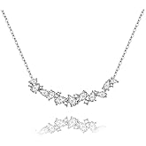 JOLINO Sterling Silver Necklace for Women,Wisteria Smile Necklace,Dainty Arc Pendant with Zircon, 925 Sterling Silver Plated in Platinum