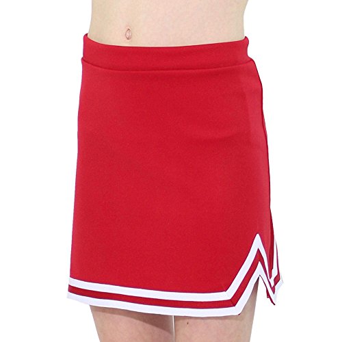 Danzcue Girl’s Big Kid Double V A-Line Cheer Uniform Cheerleader Costume Uniform Skirts for Girl, Scarlet White, Small