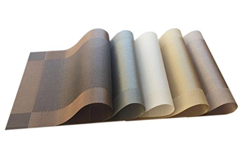 Washable Kitchen Dining Table Placemats Non-slip Woven Vinyl Restaurant Placemats Set of 4 from Ocharzy (Gold)