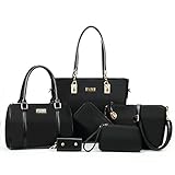 Itscosy® OL Luxury Fashion Tote Top Handle Cross Body Shoulder Satchel Purse Handbag for Women 6 Piece Set Bags (Model 4-Black)