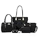 Itscosy® OL Luxury Fashion Tote Top Handle Cross Body Shoulder Satchel Purse Handbag for Women 6 Piece Set Bags (Model 4-Black)