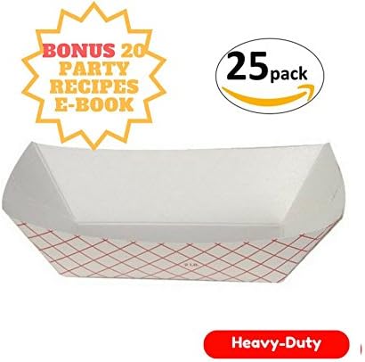 Heavy Duty, 3Lb/25 and 2lb/25 Paper Food Trays 50 dual-pack. Durable, Coated Paperboard Basket Ideal for Festival, Carnival and Concession Stand Treats Like Hot Dogs, Ice Cream, Popcorn and Nachos