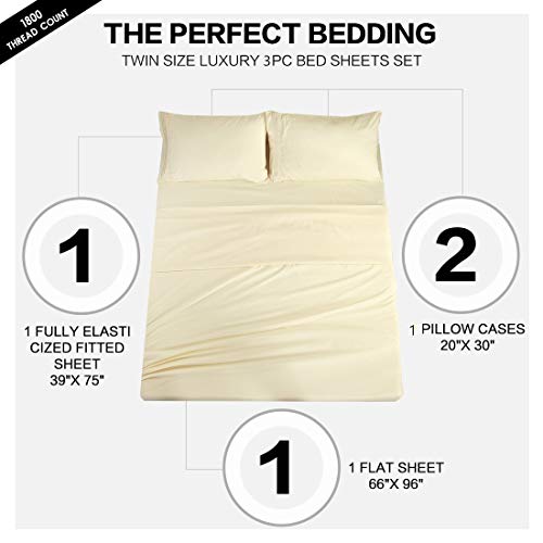 Abakan Bed Sheets Set 3 Piece Microfiber 1800 Series Hotel Luxury Bedding Sheet Breathable, Wrinkle Fade Resistant Soft Sateen Weave Deep Pockets Bedding Set (Twin, Ivory)