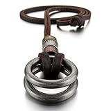 INBLUE Men's Alloy Genuine Leather Pendant Necklace Silver Tone Double Ring Adjustable 16~26 Inch Chain