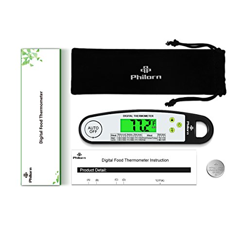 Philorn Meat Thermometer, Waterproof Instant Read Digital Cooking Thermometer with Folding Probe, LCD Screen, Internal Magnet for Quick Storage or Access, Ideal for Kitchen Grill BBQ Food Cake Turkey