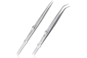 Mesee 2 Pcs Diamond Stone Tweezer Set, Stainless Steel Slide Locking Precision Tweezers Multipurpose Straight and Curved Fine