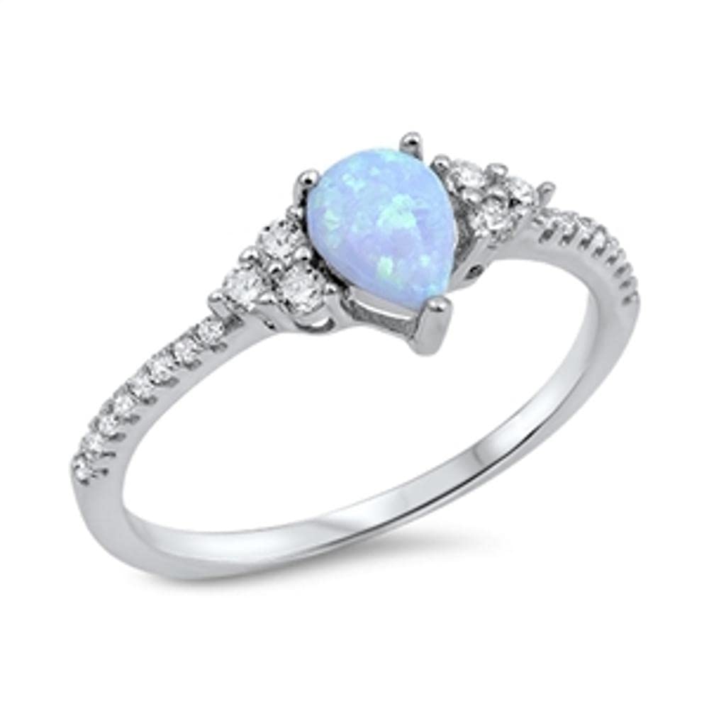 Light Blue Simulated Opal White CZ Promise Ring