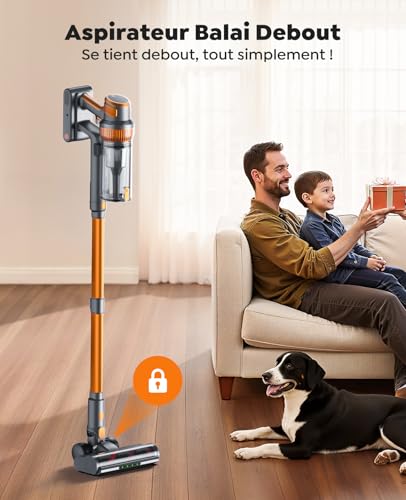 SMOTURE 600W/50KPa/65Min Cordless Broom Vacuum Cleaner Powerful Cordless Vacuum Cleaner with Extendable Hose 1m, Wall Charging, Auto Mode, LCD Screen Broom Vacuum for Pet Hair/Floor/Carpet/Car