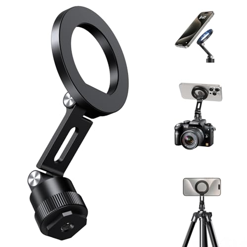 elitehood Magnetic Phone Tripod Mount for Magsafe, Aluminum iPhone Tripod Mount Adapter with 1/4” Screw, Cold Shoe Phone Mount for Camera, iPhone 16/15/14/13 Series