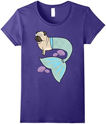 Womens Pug Mermaid Pugmaid Merpug Dog Tail T-Shirt - Mermaid Tee XL Purple
