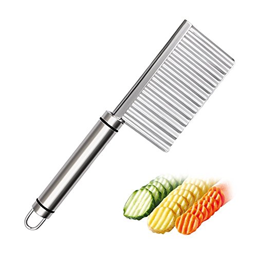 Crinkle Cutter,COMIART French Frey Cutter Stainless Steel Potato Fries Cutter Wave Crinkle Cut Knife Carrot Slicer