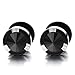 8mm Mens Black Stud Earrings Stainless Steel Illusion Tunnel Fake Ear Plugs with Black Spike Cz, 2pcs