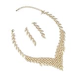 Topwholesalejewel Gold Crystal Rhinestone 3 Rows V Shape Necklace And Matching Dangle Earrings Jewelry Set