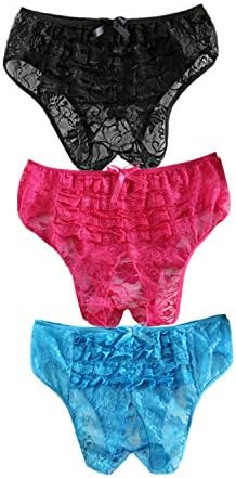 Qianqu Women See Through Lace Panties Crotchless Briefs Plus Size Knickers Underwear