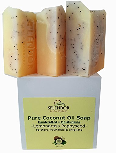 Lemongrass Poppy Seed Exfoliating (10.5 oz). Pure Coconut Oil Soap. Handmade, Vegan, Moisturizing, All Natural With Therapeutic Grade Essential Oil