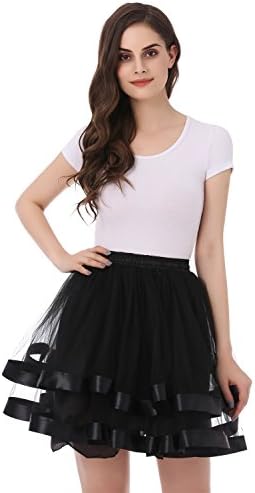 Tsygirls Women's 1950s Hoopless Tutu Short Petticoat Skirt Crinoline Underskirt Slip Black Size L-XL