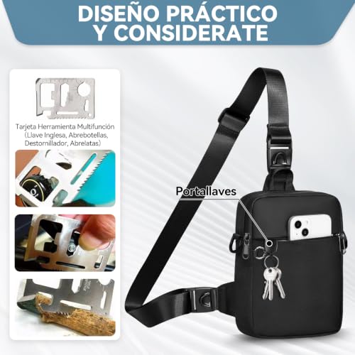 Eshow Anti-theft Crossbody Bag for Men and Women with RFID Blocking,Multifunctional Small Crossbody Waist Bag for Travel Sport Daily Use, Black/White, Casual | Riñonera Cruzada, 3 en 1 Multifuncional, Pequeña, para Viaje Deporte Uso Diario