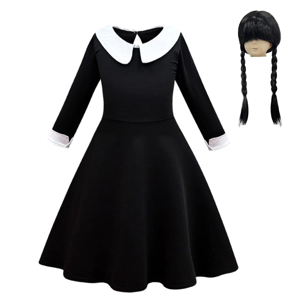 Lito Angels Gothic Black Dress Costume Fancy Outfit with Wig for Kids Girls Age 8-9 years (Tag Number 140)