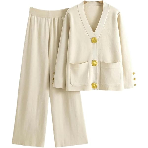 【新品未使用タグ付】 ORGUE／gold button knit 【Sax】 Women's Knit Sweater Sets Large Gold Button V-Neck Cardigan