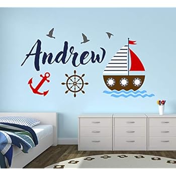 Sailboat Wall Art Vinyl Decal Boat Sticker Anchor Decal Bedroom