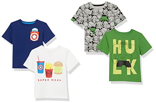 Amazon Essentials Disney | Marvel | Star Wars Jungen Kurzärmelige T-Shirts, 4er-Pack, Marvel Hulk, 4 Jahre