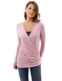 PattyBoutik Women's Faux Wrap High Low Hem Twinset Blouse (Pink L)