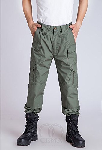 Noga Men's Outdoor Flat Front Work Multi Pockets Quick-Drying Casual Caro Swat Tactical Pants for Spring Summer Autumn (Army Green, 34/L)