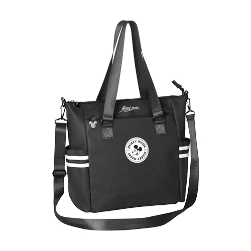 Bolsa Totebag Feminina Mickey Mouse Disney Semax com Alça de Ombro e Fecho em Zíper (Preto)