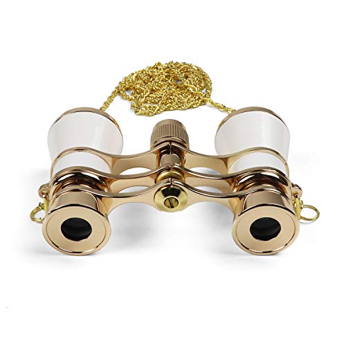 Kingscope 3X25 Vintage Opera Glasses Binoculars for Theater Musical Concert (White, with Chain)