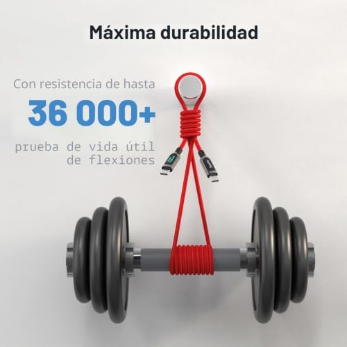 Cabo entrançado de nylon para carregamento rápido USB-C, cabo USB tipo C com ecrã LED para lPhone 15/15 Pro/15 Plus/15 Pro Max, lPad Air, MacBook Pro, Galaxy S23/S22 (2M, Vermelho)