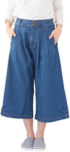 [クロスマーベリー] デニム ガウチョ ワイド パンツ バックウエスト ゴム タック入り ゆるかわ デザイン M～4L レディース