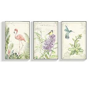 Framed Canvas Wall Art for Living Room, Bedroom Bird Illustration V Canvas Prints for Home Decoration Ready to Hang - 16"x24"x3 Panels