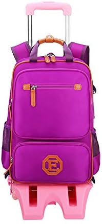 Moberlin Trolley School Bag - Six Rolling Wheels Climb Stairs - Hiking Wheels Carry Pouch Traveling Suitcase for Primary Students Boys Girls Kids (Purple)