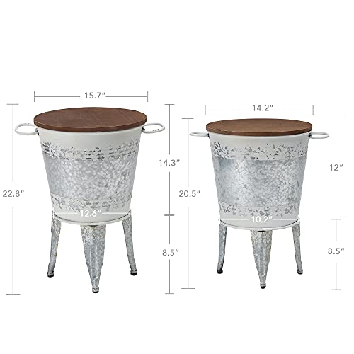 Rustic Storage Farmhouse Accent Side Table, Antique Galvanized Metal