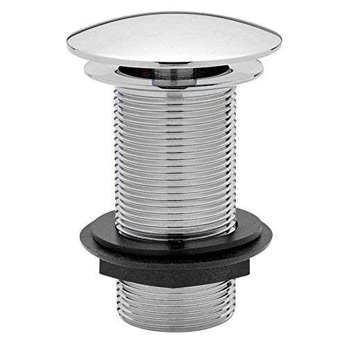 Bathroom Basin Waste | Unslotted Push Down Pop Up | Click Clack Design Sink Plug | Standard Size Chrome